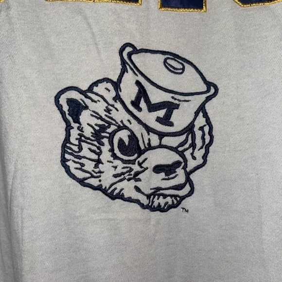 PINK ~ University of Michigan Crewneck Pullover in Gray with Navy and Ye… - Picture 3 of 12